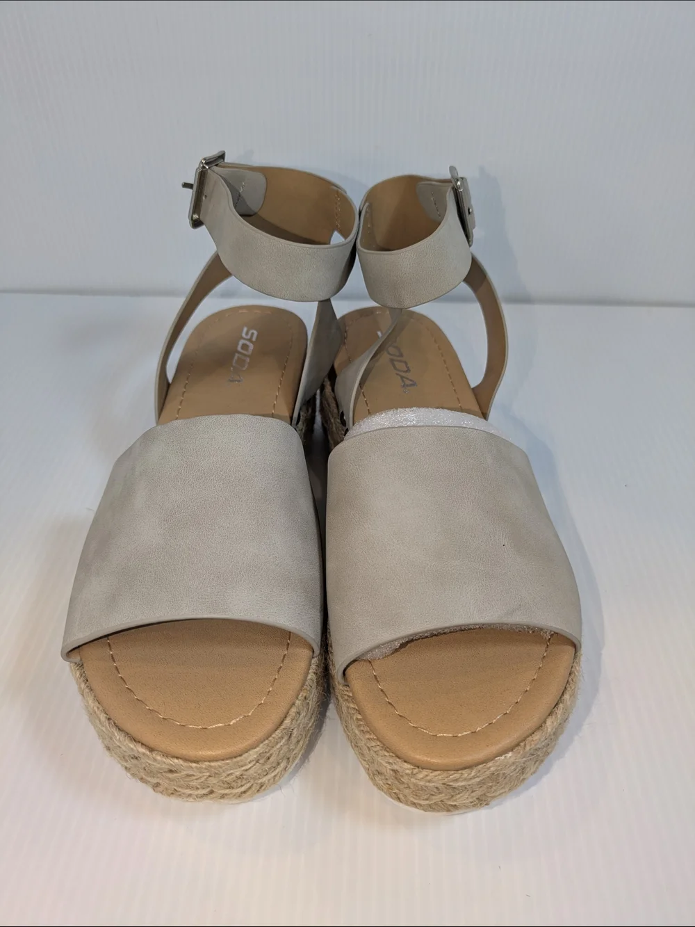 SODA Taupe Espadrille Platform Sandals Ankle Strap Women’s 7 NWOB